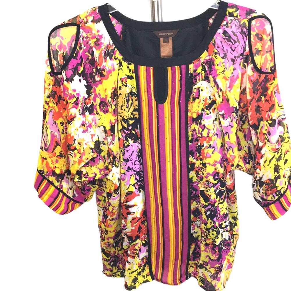 Multiples Bright Multicolor Floral Stripe Blouse